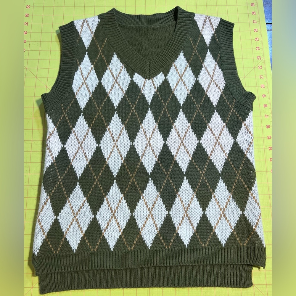 Preppy argyle‎ diamond knit sweater vest womens sleeveless layer tennis prep y2k - Picture 5 of 9